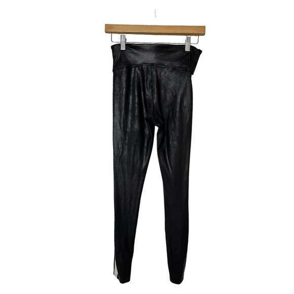 Spanx Faux Leather Stripe Black Leggings Contoured Power Waistband Size Small - Picture 6 of 13